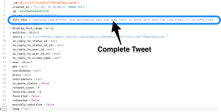 Schema for original tweet