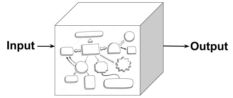 Picture showing input and output going into a transparent box where we can see how information flows